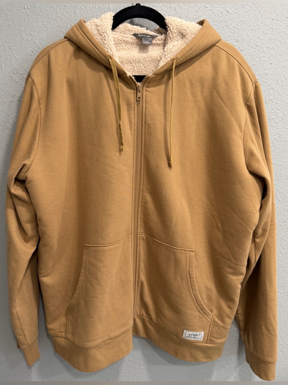 Eddie Bauer | Men’s Tan Full Zip Sherpa Lined Hoodie with Pockets, Size L